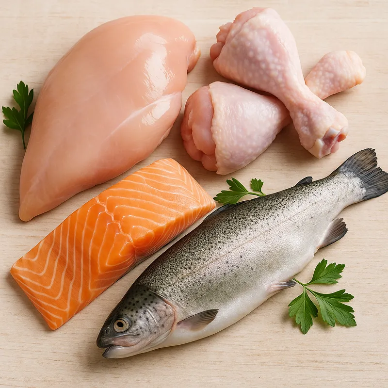 Gesättigte Fettsäuren Lebensmittel Mageres Geflügel und Fisch